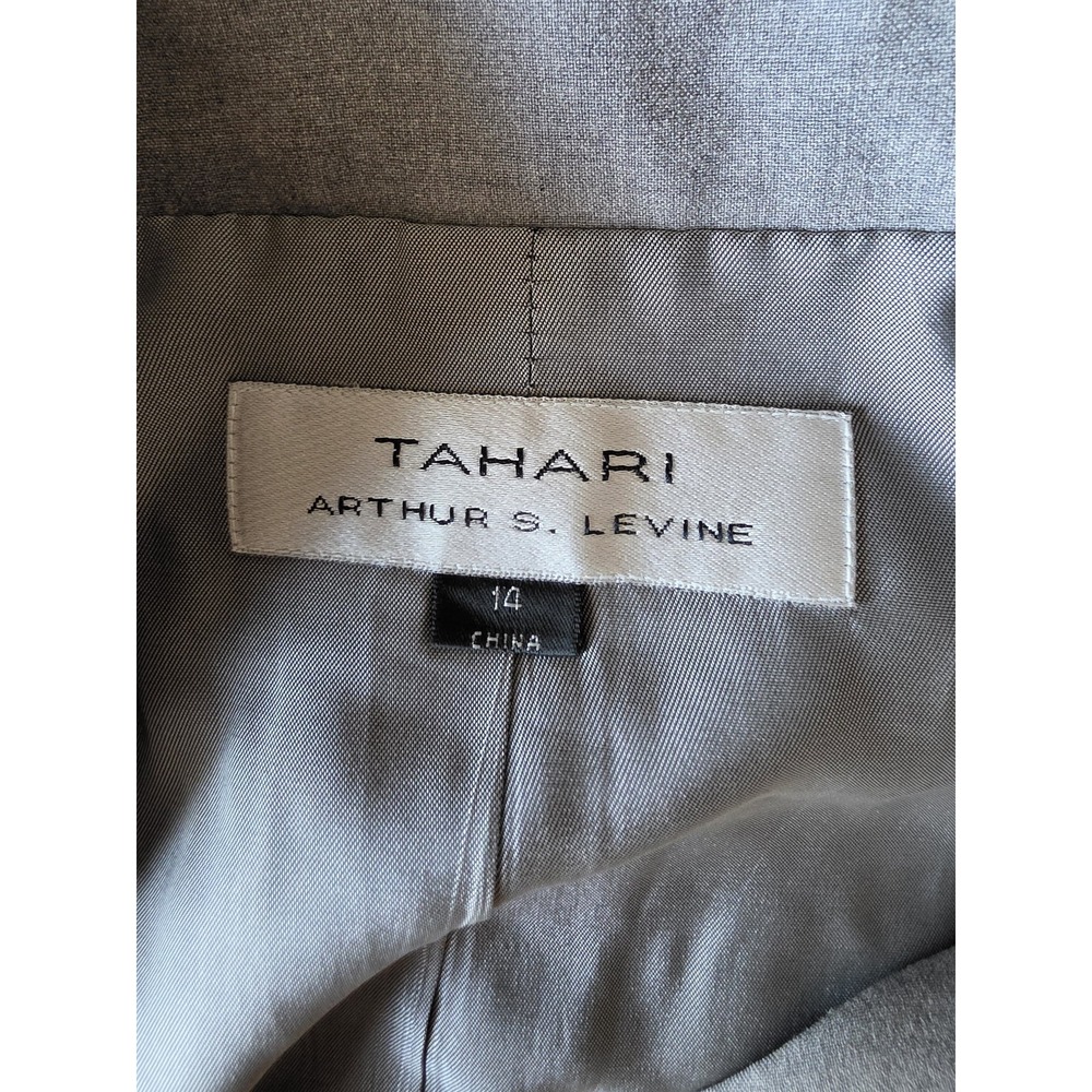 Tahari Arthur S. Levine Blazer Size 14 Gray Solid Long Sleeve Jacket Neutral View 3